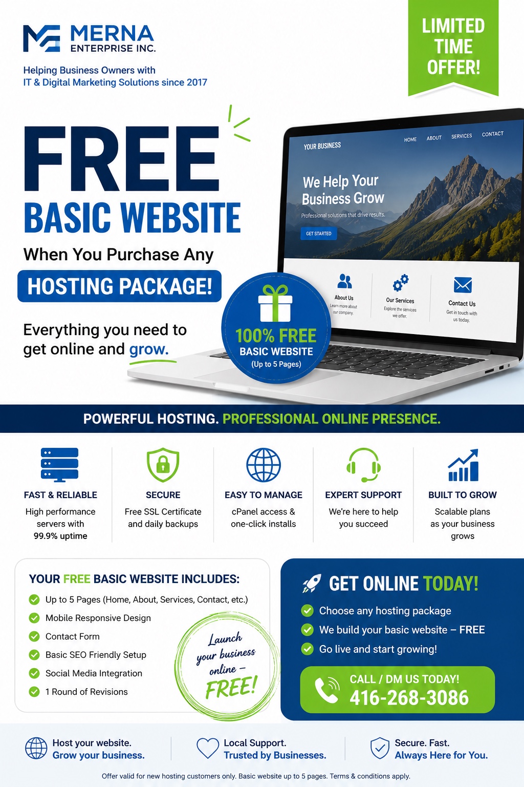Free five-page website with hosting offer
