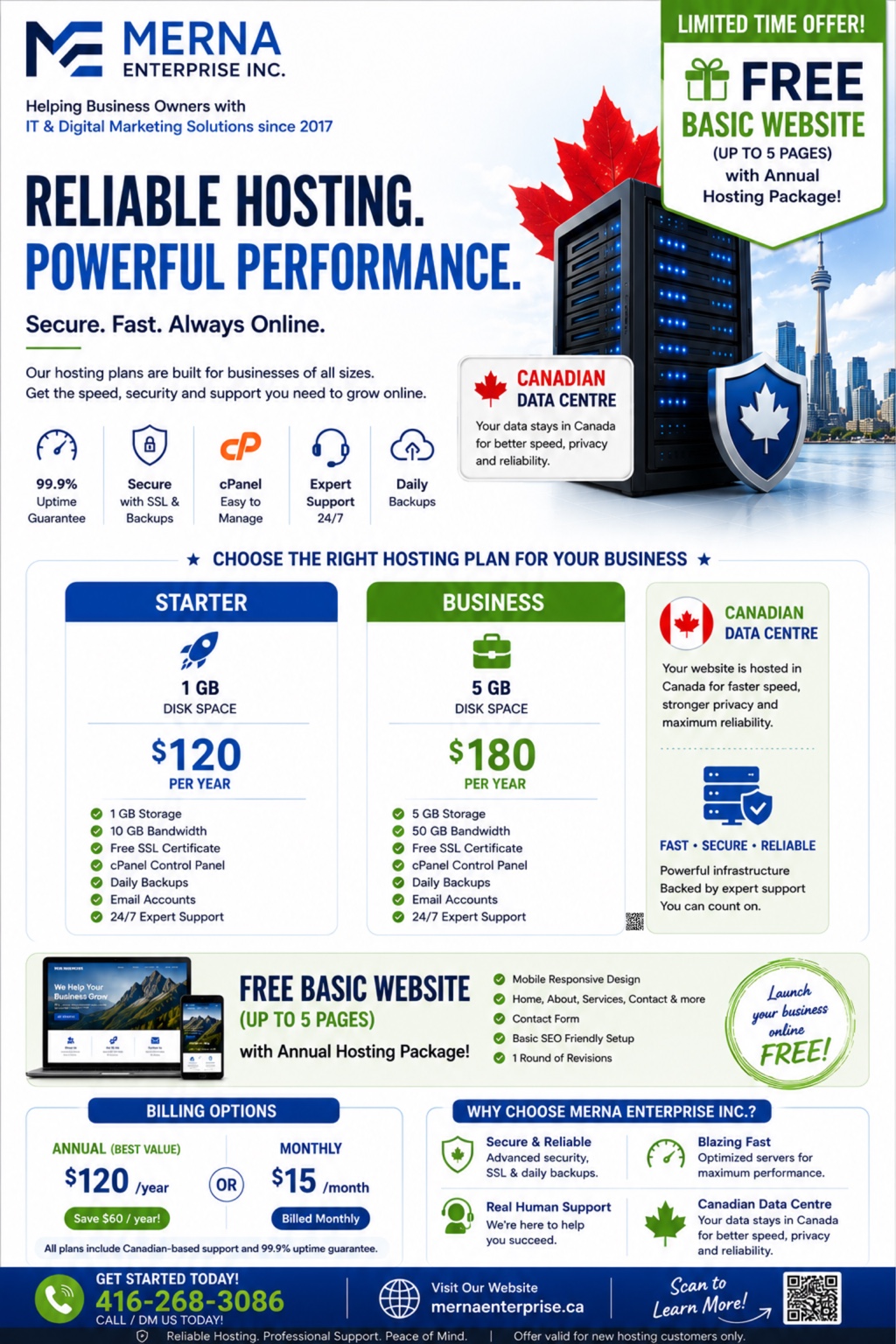 Annual hosting plans and free website offer